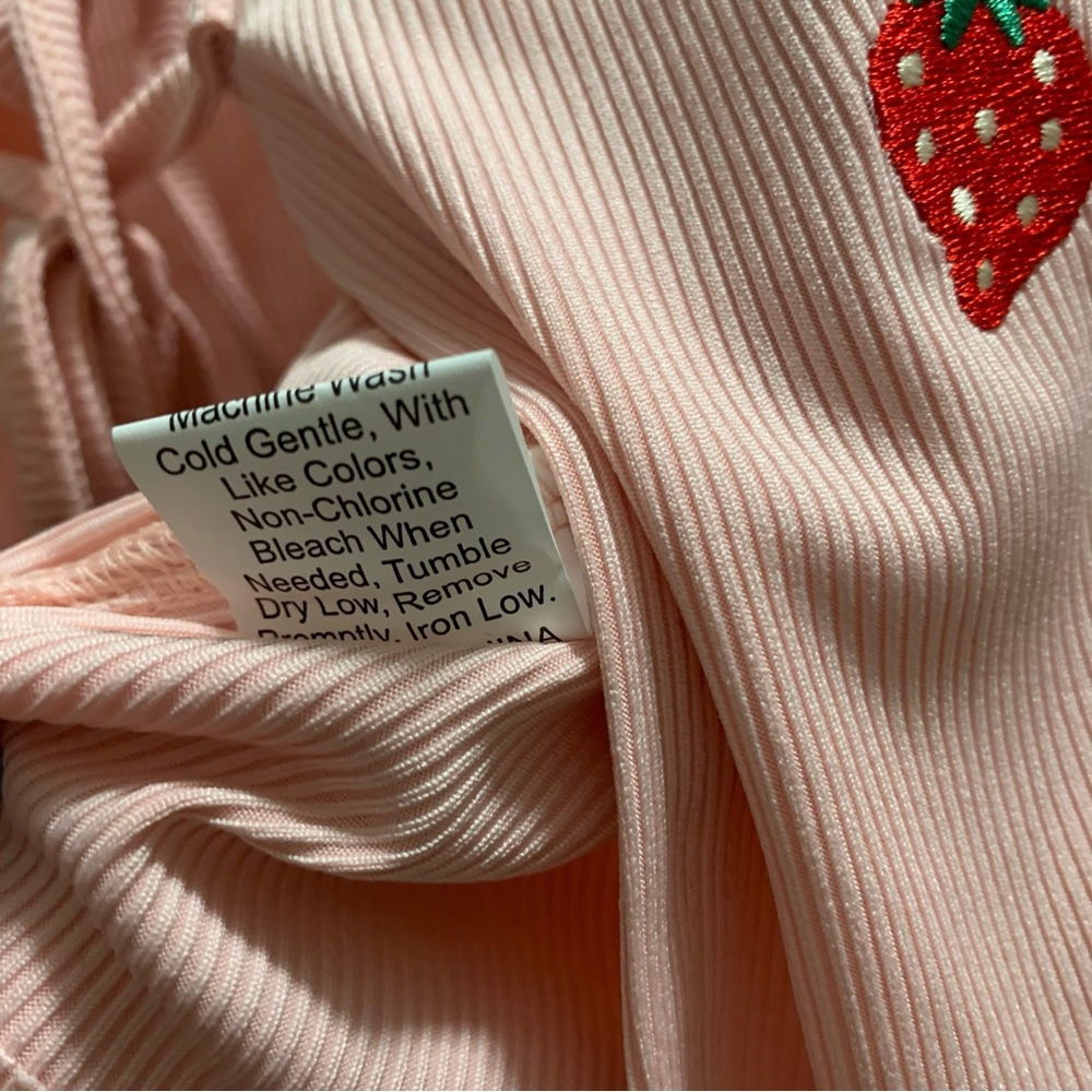 Baby Pink Strawberry Embroidered Cropped Self-Tie Cami NWOT - Picture 11 of 12